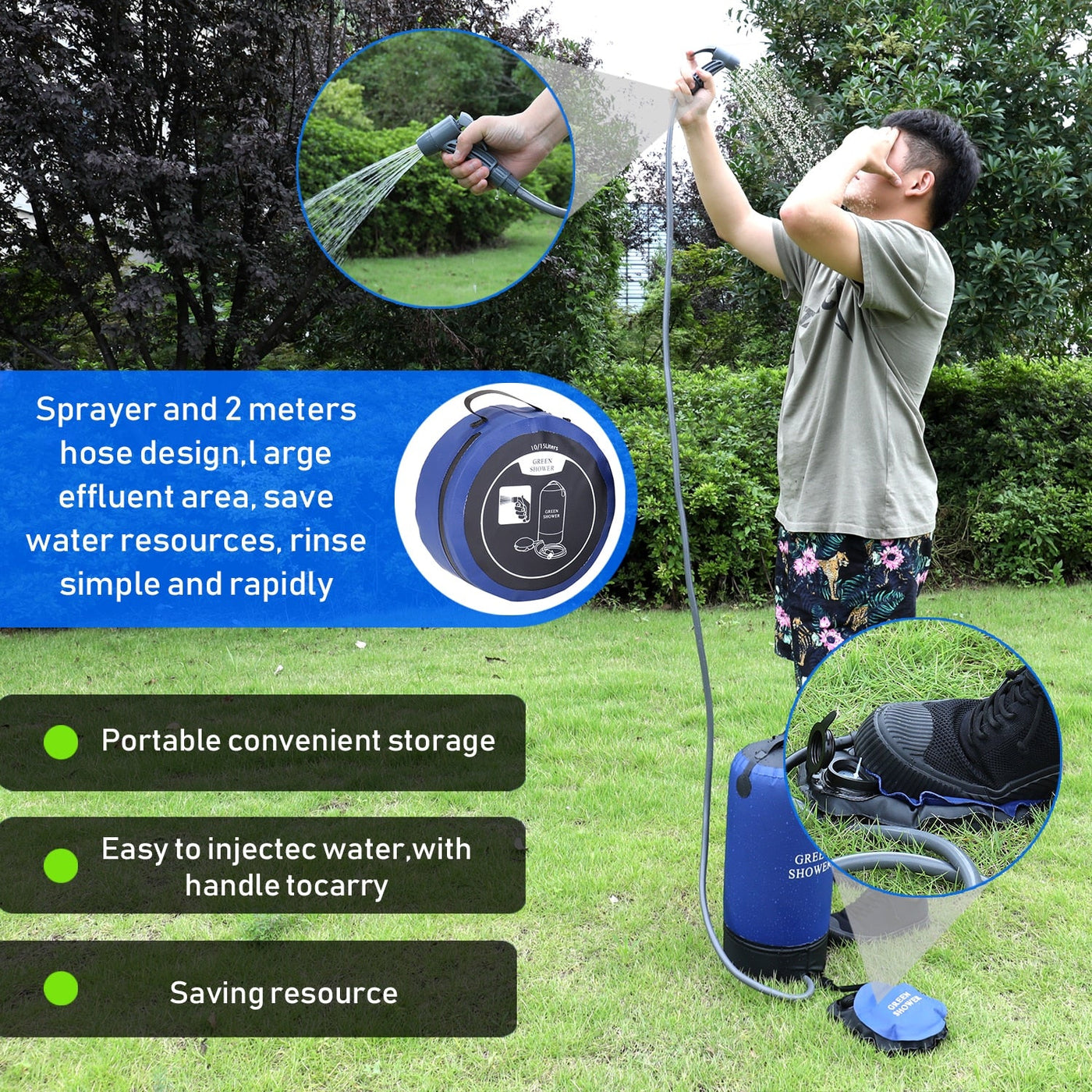 camping and hikung PVC PRESSURE SHOWER BAG WITH FOOT PUMP