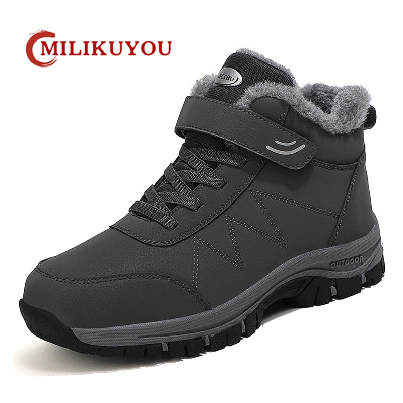 2022 Winter Women Men Boots Plush Leather Waterproof Sneakers Climbing Hunting Shoes Unisex Lace-up Outdoor Warm Hiking Boot Man