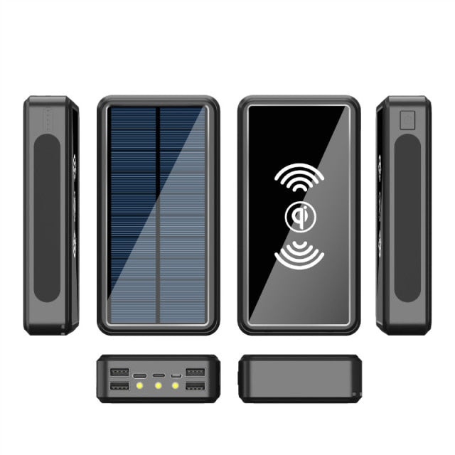 black Wireless Solar Power Bank 80000mAh